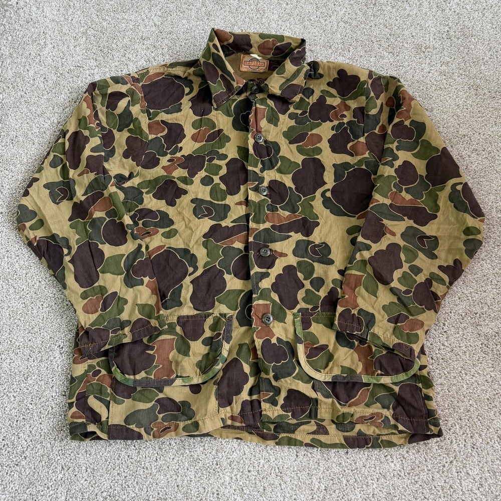 Vintage Saftbak Jacket Mens XL Green Camo Canvas Hunting Field Button Pockets